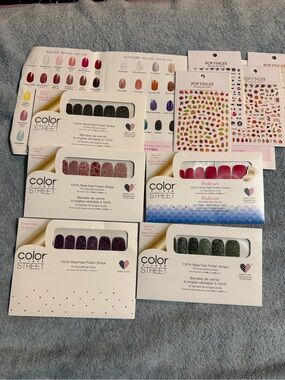 Color Street Nail Strips Set - Pink, Purple, Green, Black, Rose Gold Glitters
